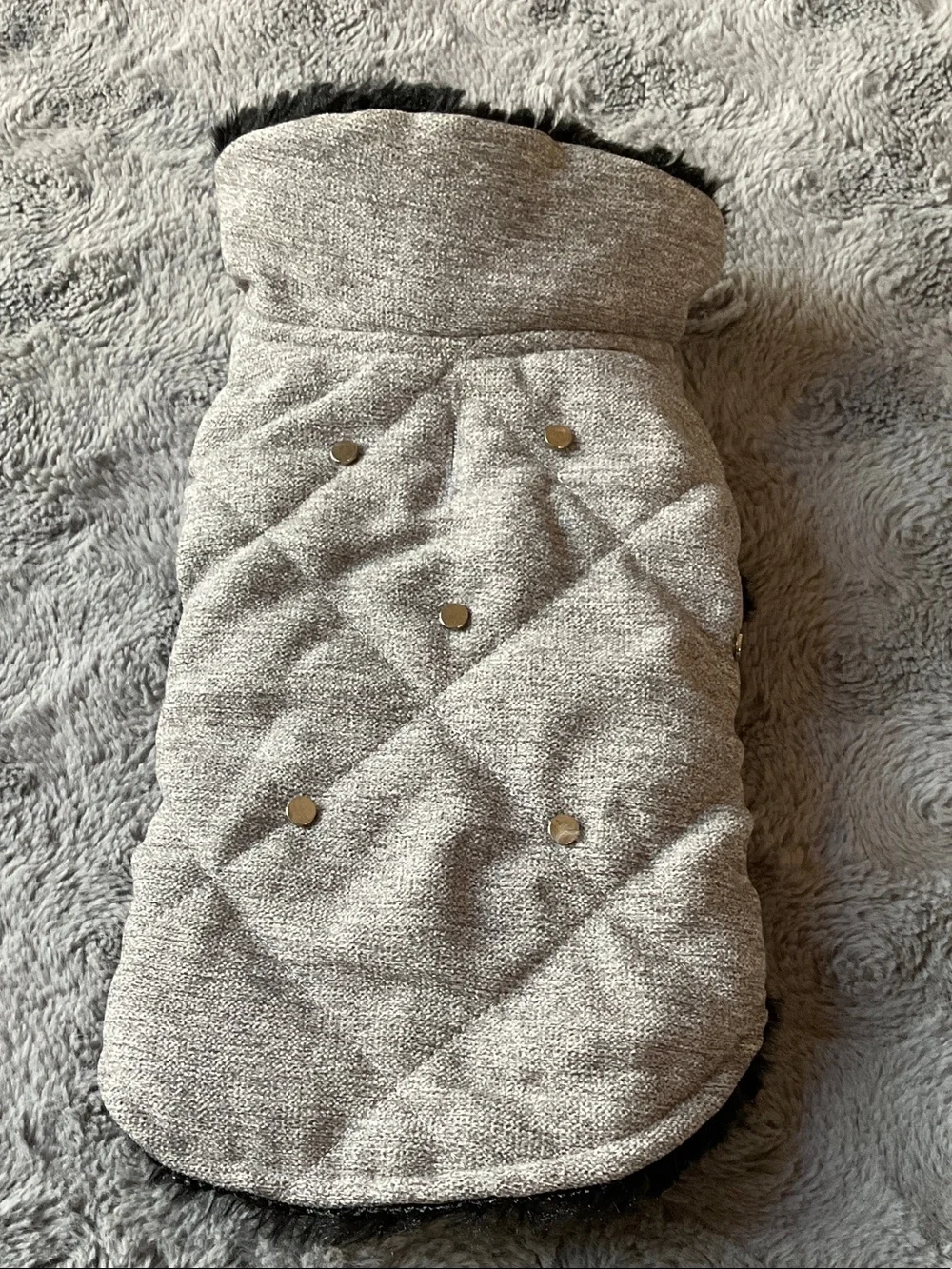Quilted Gray Black Dog Faux-Fur vest NWOT
